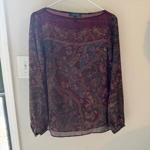 Ralph Lauren Paisley Sheer Boho Blouse XS‎ | Vintage-Inspired Long Sleeve Top